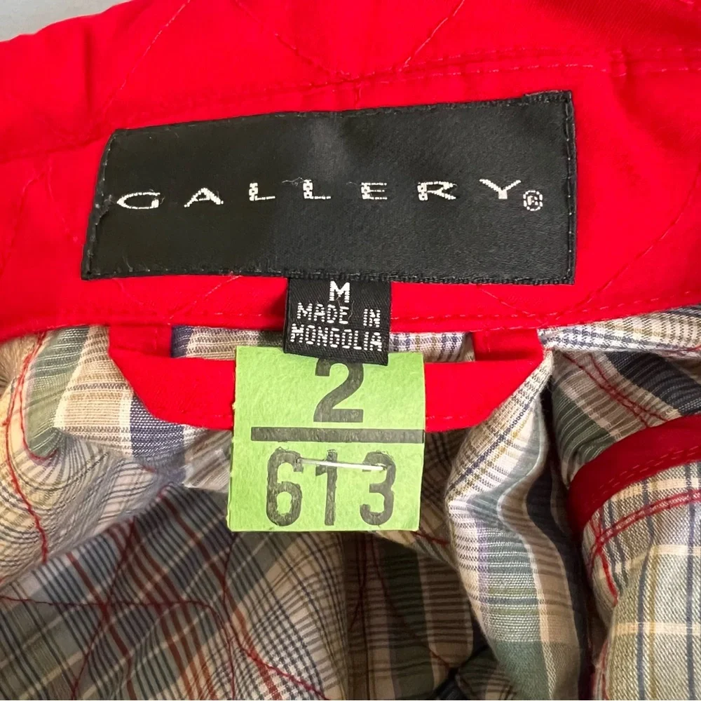 Gallery M Red Quilted Collared Full Zip Snaps Hip Jacket Coat
